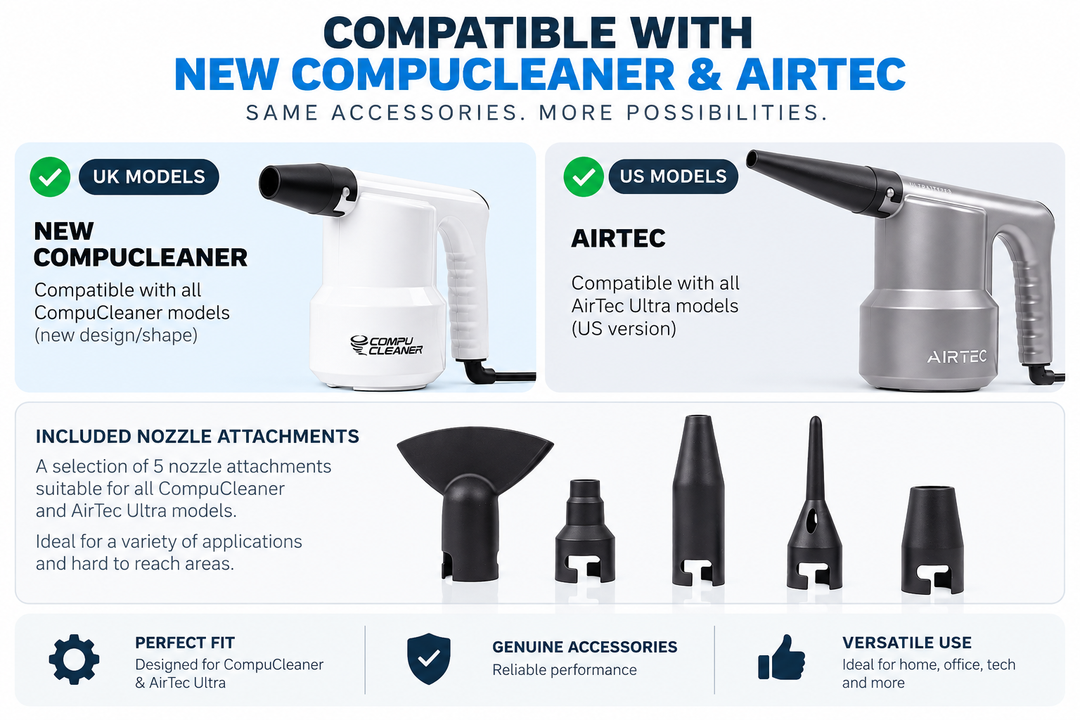 CompuCleaner & AirTec Ultra Accessories Pack – 5 Nozzle Attachments – Compatible with New Shape CompuCleaner & AirTec Ultra Models