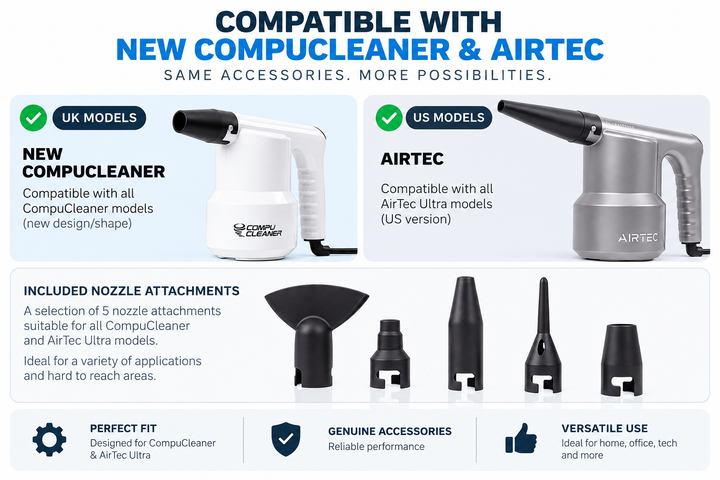 CompuCleaner & AirTec Ultra Accessories Pack – 5 Nozzle Attachments – Compatible with New Shape CompuCleaner & AirTec Ultra Models